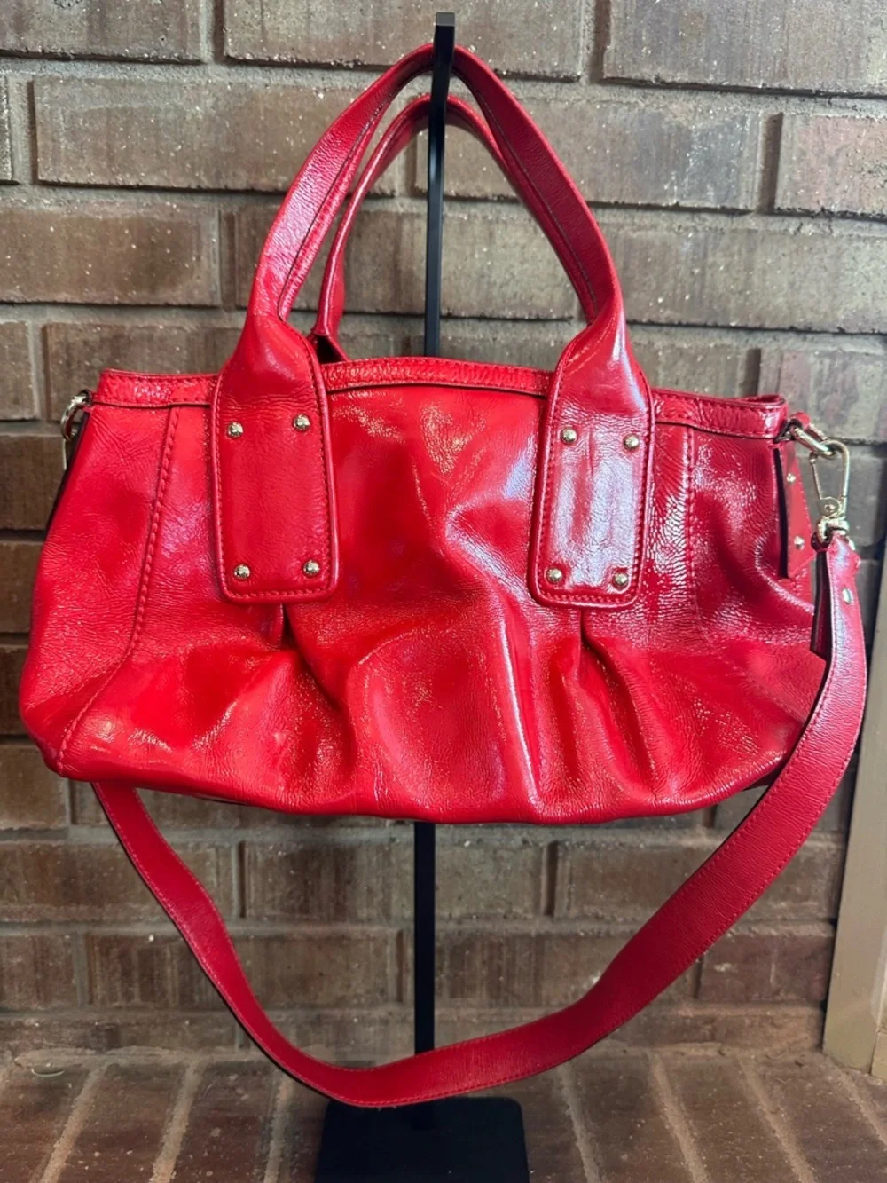 Kate Spade Candy Apple Red Patent Leather Satchel Crossbody Bag